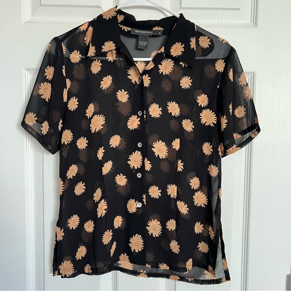 British India | Button Down Black Floral Sheer Top - Picture 2 of 6